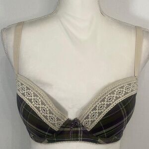 Kensie Talk Pretty To Me 32D Plaid Push Up Bra